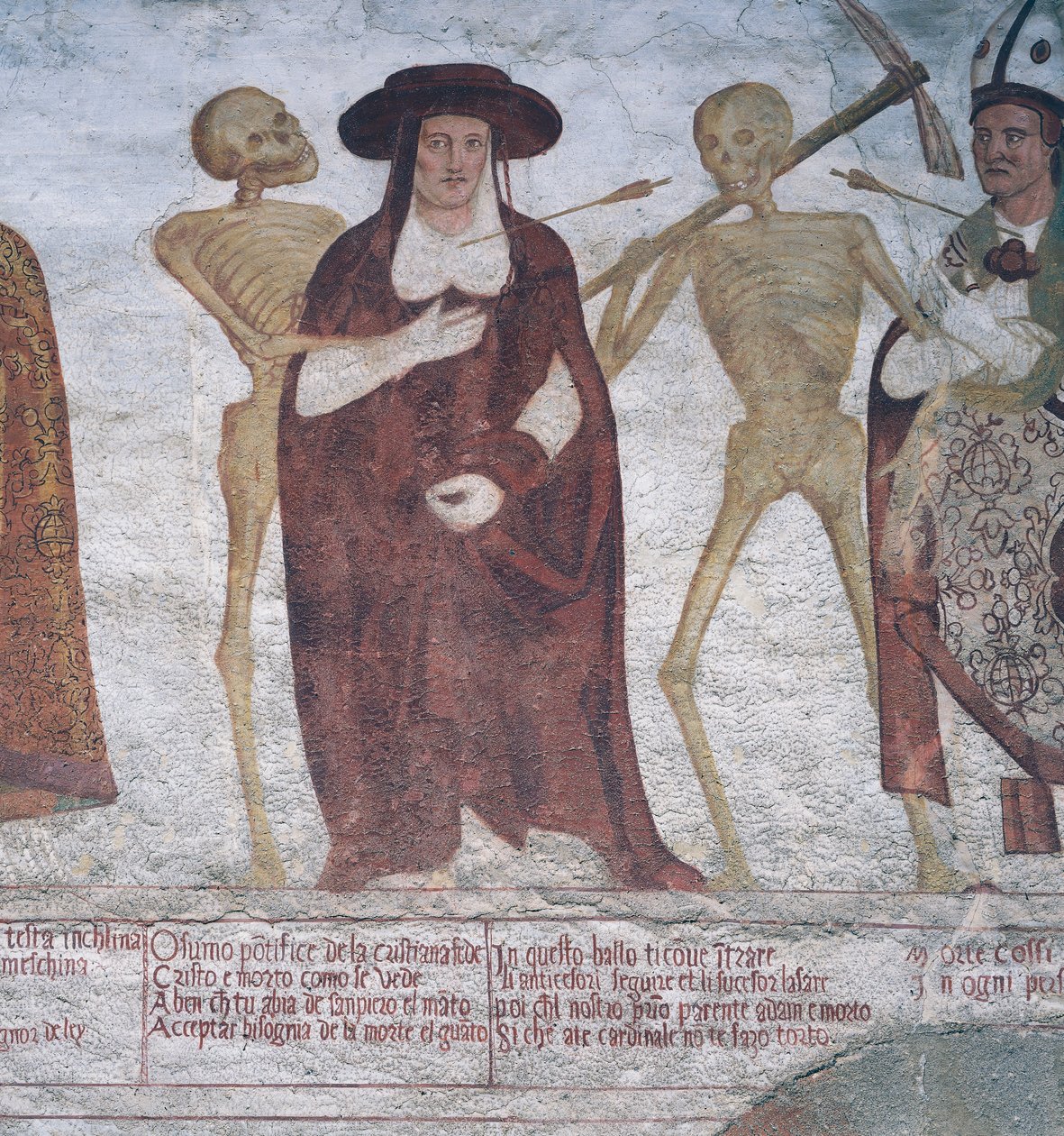 Kardinál a smrt, detail z Tanec smrti od Simone II Baschenis