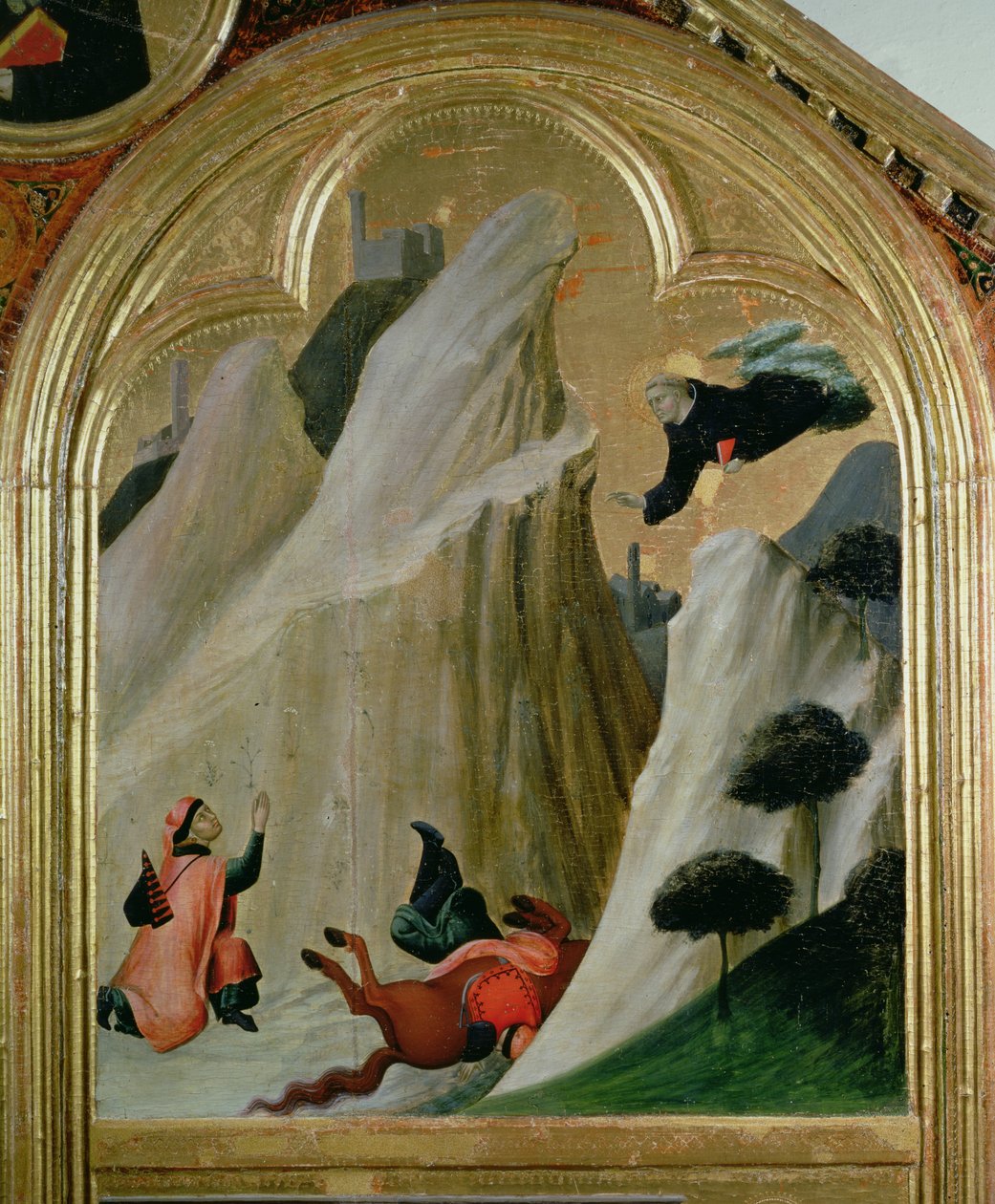 Agostino Záchrana muže, který spadl z koně, z oltáře blaženého Agostina Novella, kolem roku 1328 od Simone Martini