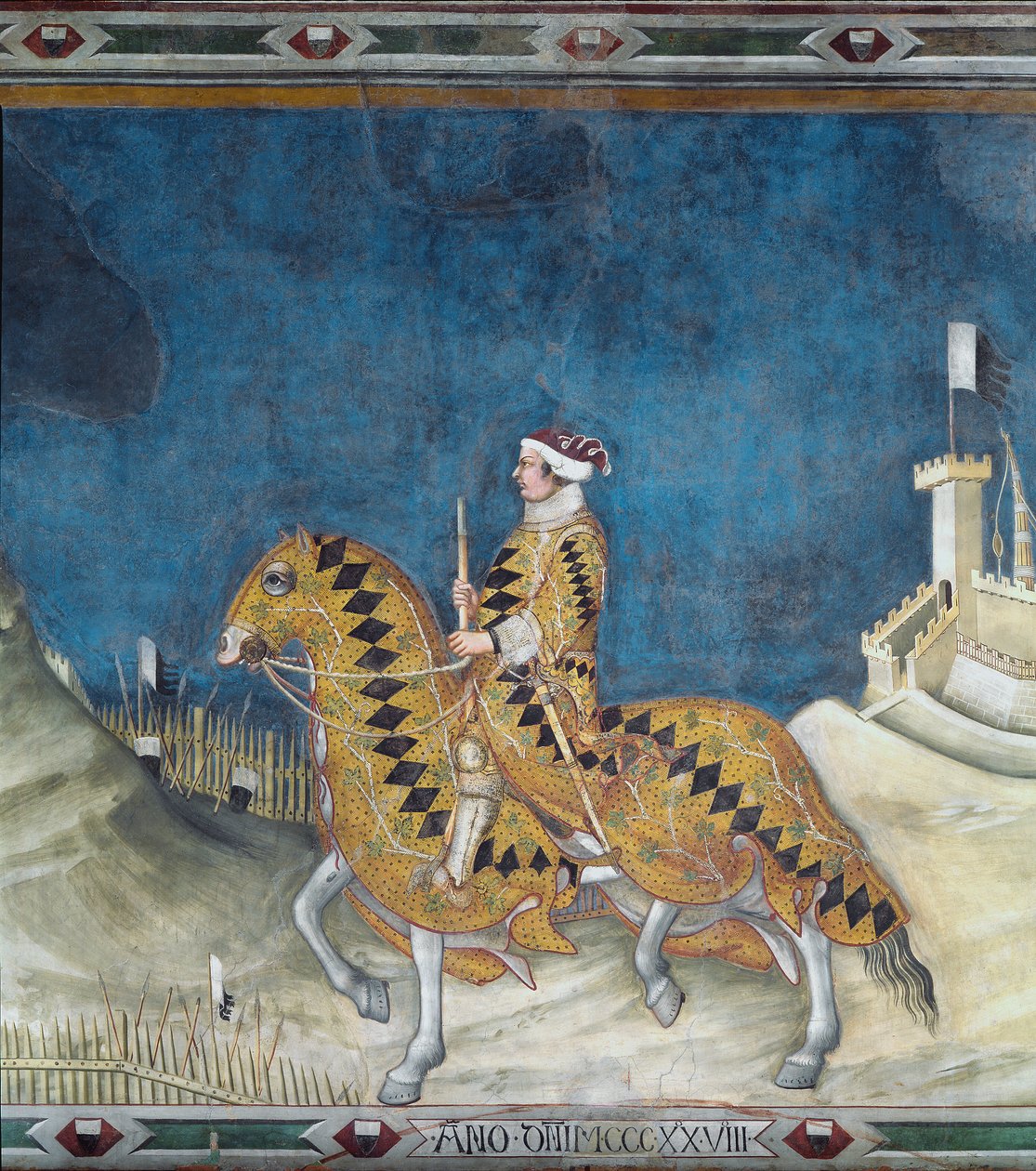 Guidoriccio da Fogliano. Guido Riccio da Fogliano (zemřel 1352), velitel (condottiero) armády Sieny, během dobytí hradu Montemassi v Maremmě (Maremma) v roce 1328. Freska od Simone Martini (1284-1344) od Simone Martini