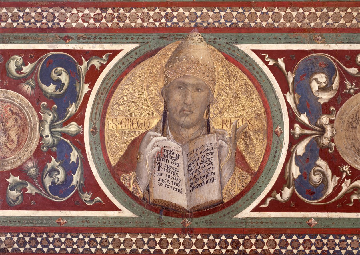 Maesta: St. Gregory, detail z rámu, 1315 detail fresky z 51591 od Simone Martini