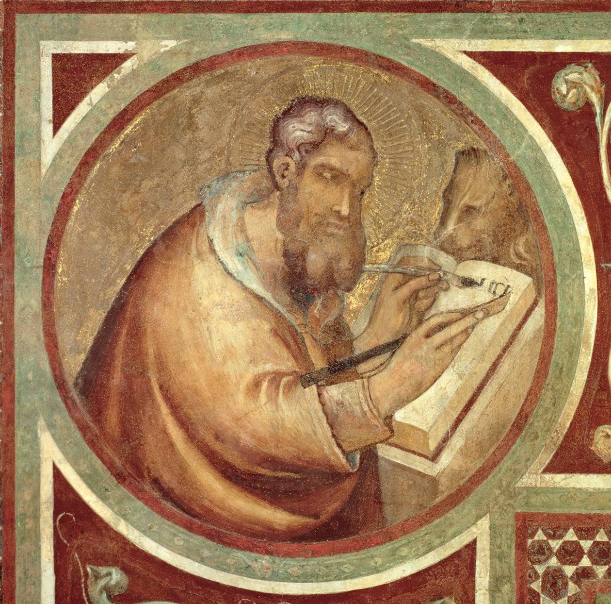 Maesta: Sv. Marek se lvem, detail z rámu od Simone Martini