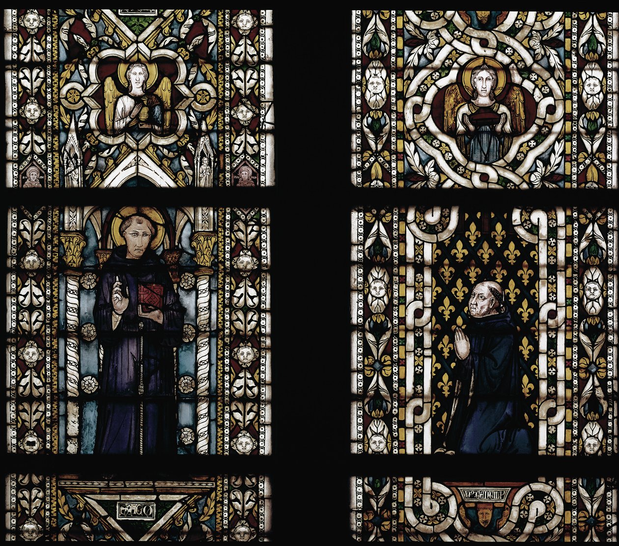 Svatý Antonín Paduánský (1195-1231) a kardinál Gentile z Montefiore (Gentile Partino da Montefiore, Gentilis z Monteflorum, cca 1240-1312) klečící (Sv. Antonín Paduánský a Gentile da Montefiore) - Vitráže Simone Martini (cca. 1284-1344), cm. 57 od Simone Martini