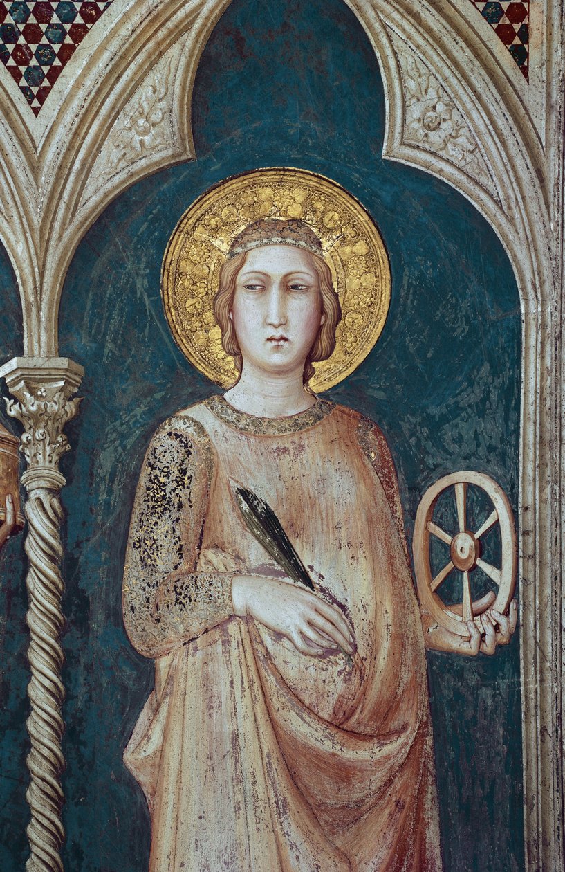 Svatá Kateřina Alexandrijská - Freska od Simone Martini (asi 1284-1344) - Bazilika svatého Františka z Assisi, kaple dolního kostela svatého Martina, Assisi od Simone Martini