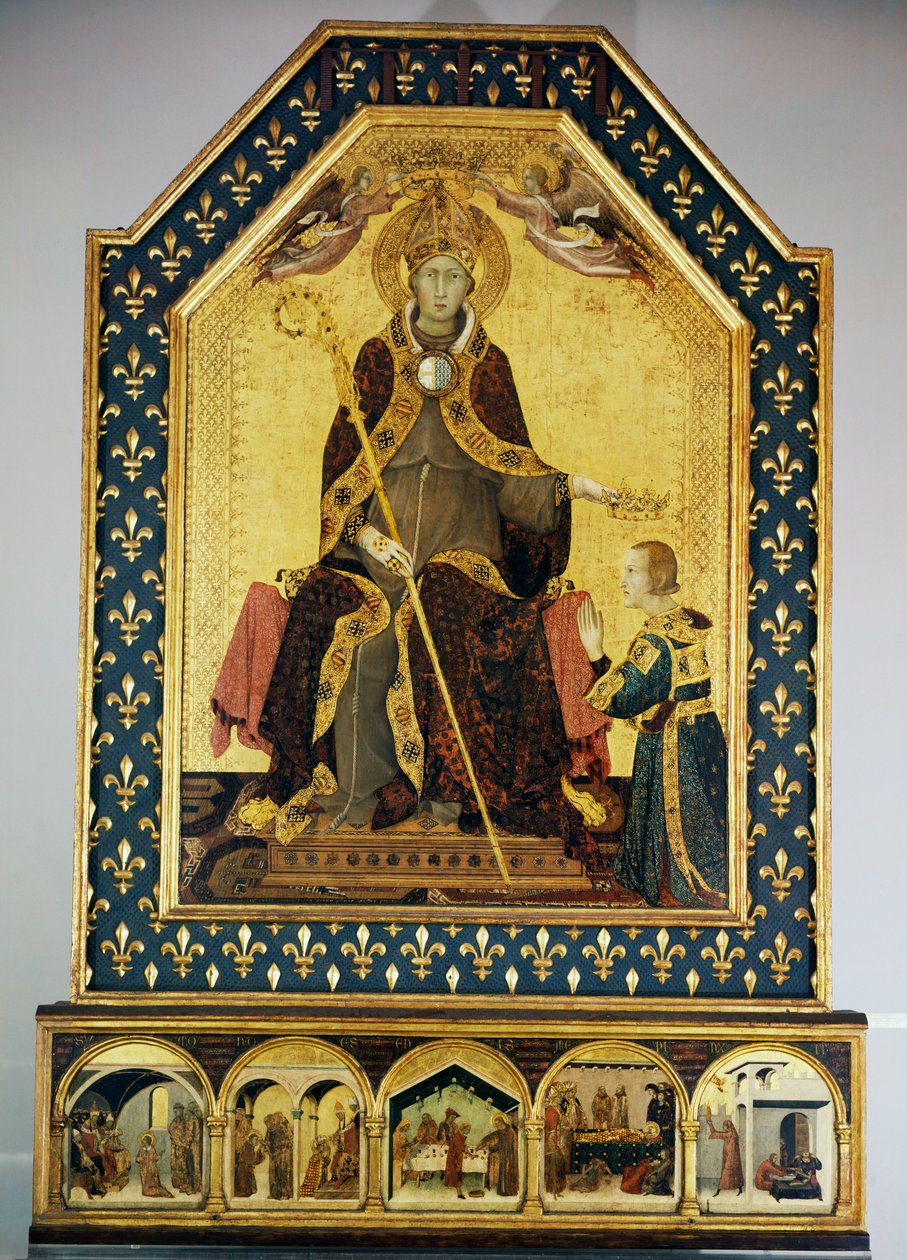 Svatý Ludvík biskup z Toulouse korunující svého bratra Roberta z Anjou, krále Neapole od Simone Martini