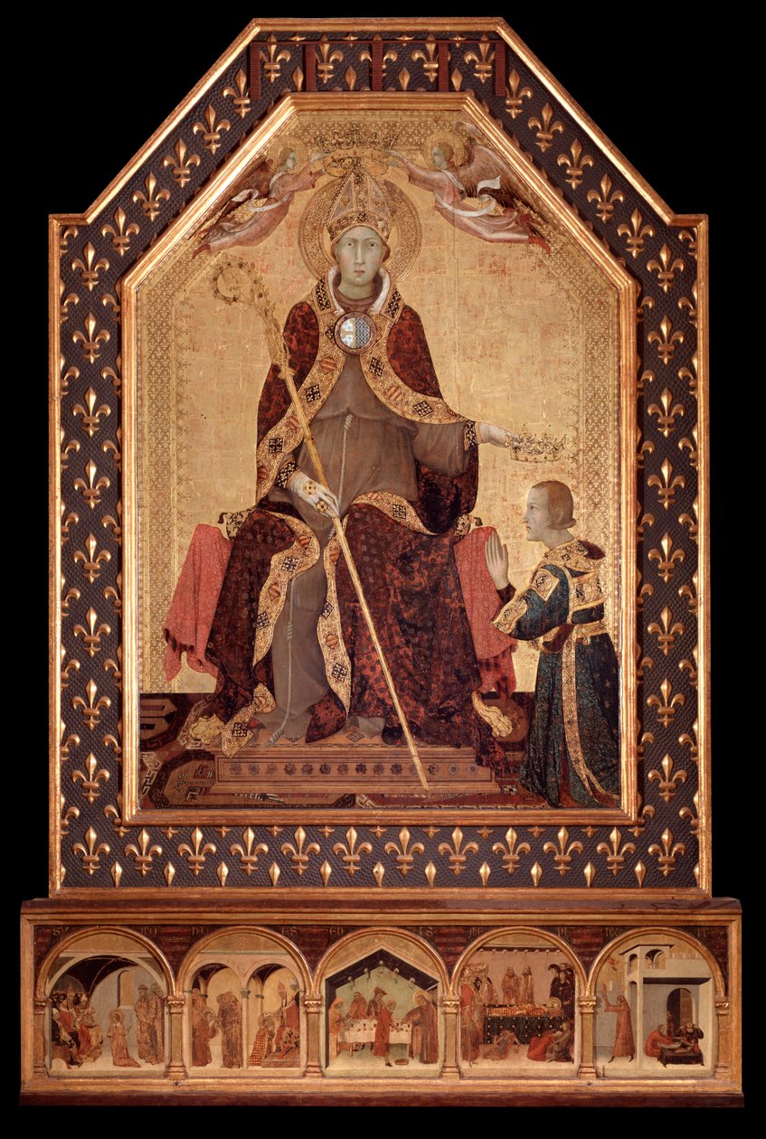 Svatý Ludvík z Anjou (z Toulouse) koruna Robert I. Neapolský (1277-1343) Obraz Simone Martini (asi 1284-1344) 1317 Rozměr 200x138 cm Neapol, Museo Nazionale di Capodimonte, inv Q 34 od Simone Martini