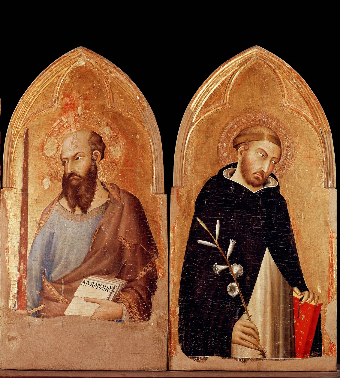 Svatý Pavel a svatý Dominik. Polyptych Orvieto (tempera a zlato na panelu od Simone Martini