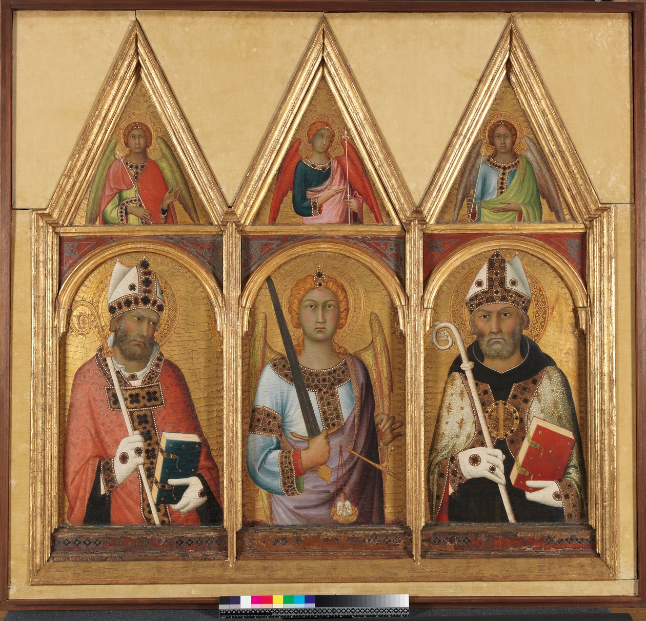 St. Geminianus, tempera kolem 1319 se zlatem na detailu panelu z 58835 od Simone Martini
