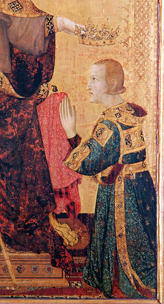 St. Louis z Toulouse (1274-97) korunující svého bratra Roberta z Anjou (1278-1343) z oltáře svatého Ludvíka z Toulouse, 1317 (tempera na panelu) (detail 183716) od Simone Martini