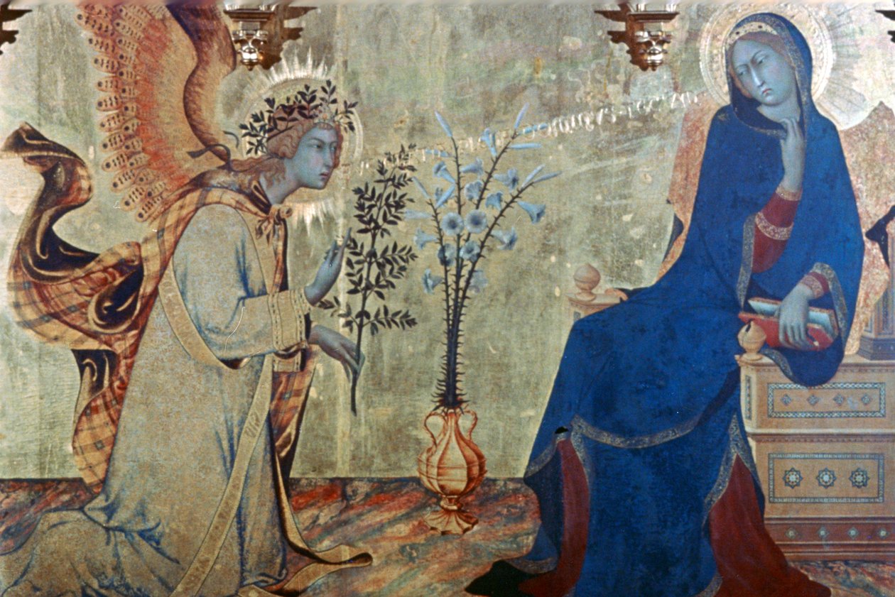 Zvěstování a dva svatí, detail, 1333 od Simone Martini