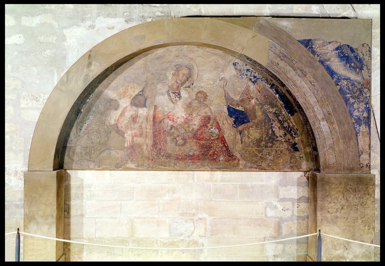 Tympanon zobrazující Pannu Pokoru s Ježíškem obklopeným anděly, 1341 od Simone Martini