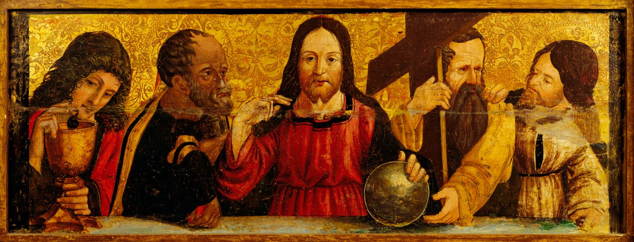 Poslední večeře, detail z predely polyptychu od Simone da Firenze, malba na dřevě, kostel svatých Petra a Pavla, San Chirico Raparo, Potenza, Itálie. od Simone da Firenze