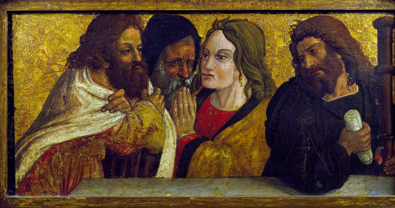 Poslední večeře, detail predely z polyptychu Simone da Firenze, kostel Santi Pietro e Paolo, San Chirico Raparo (Potenza), Basilicata, Itálie. od Simone da Firenze