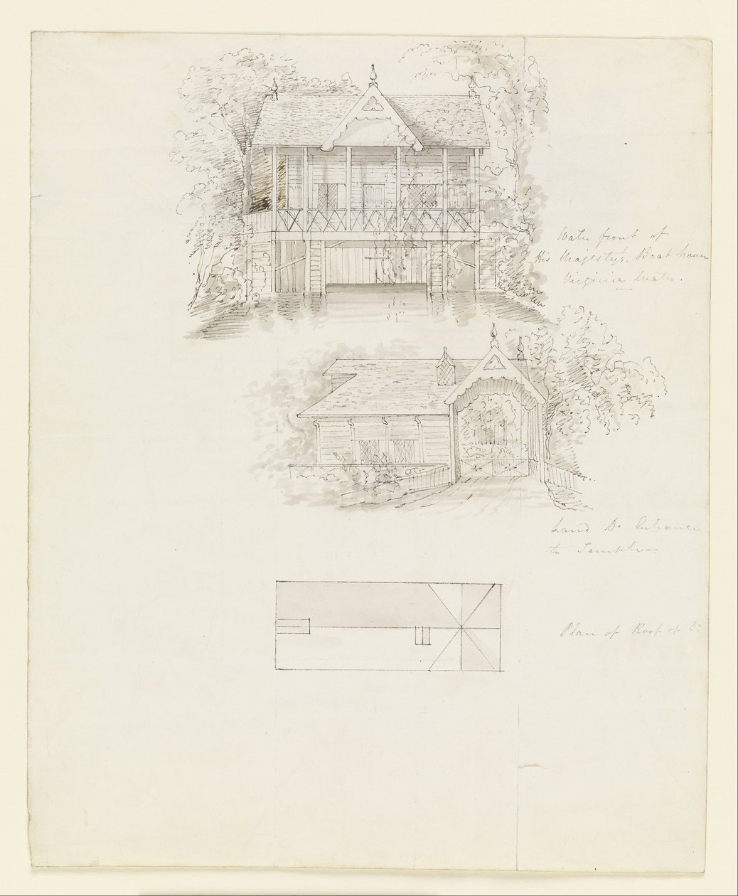Boat House, Virginia Water; Verso- Scullery, Virginia Water od Sir Jeffry Wyatville