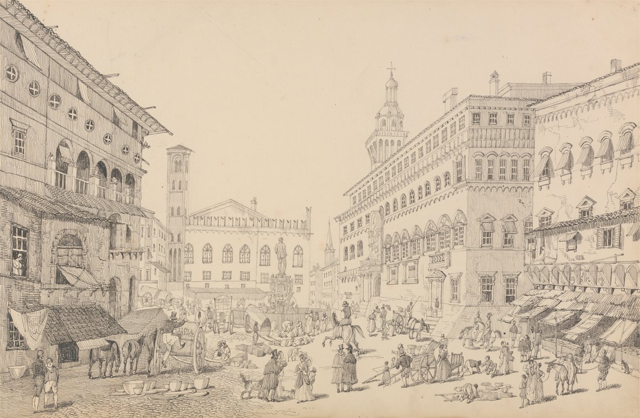 Album 30 pohledů v Tyrolsku a Itálii: Náměstí v Bologni, katedrála a palác papežského legáta 12. listopadu 1840 od Sir Charles D