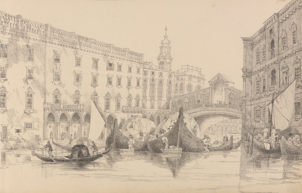 Album 30 pohledů v Tyrolsku a Itálii: The Rialto - Benátky 8. listopadu 1840 od Sir Charles D