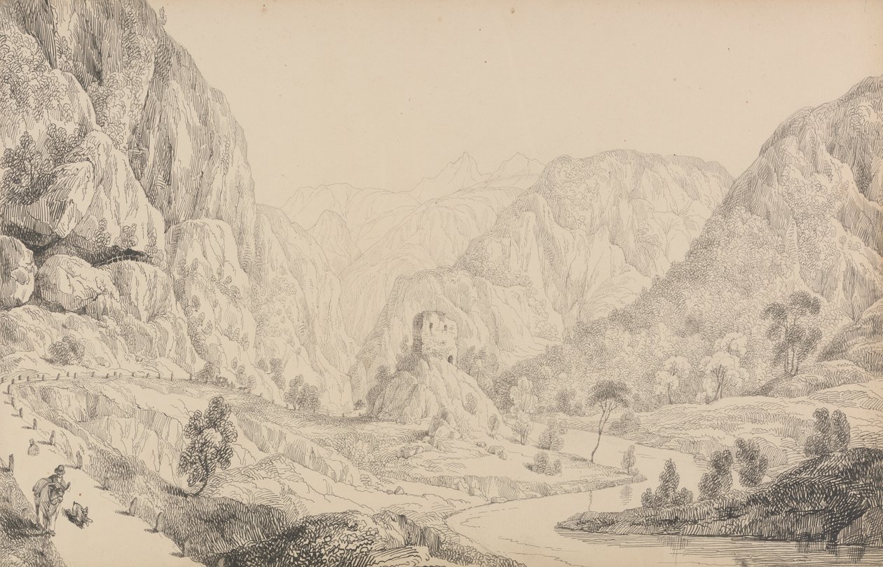 Album 30 pohledů v Tyrolsku a Itálii: Pohled na Eisak u Mittenwaldu, 27. října 1840 od Sir Charles D