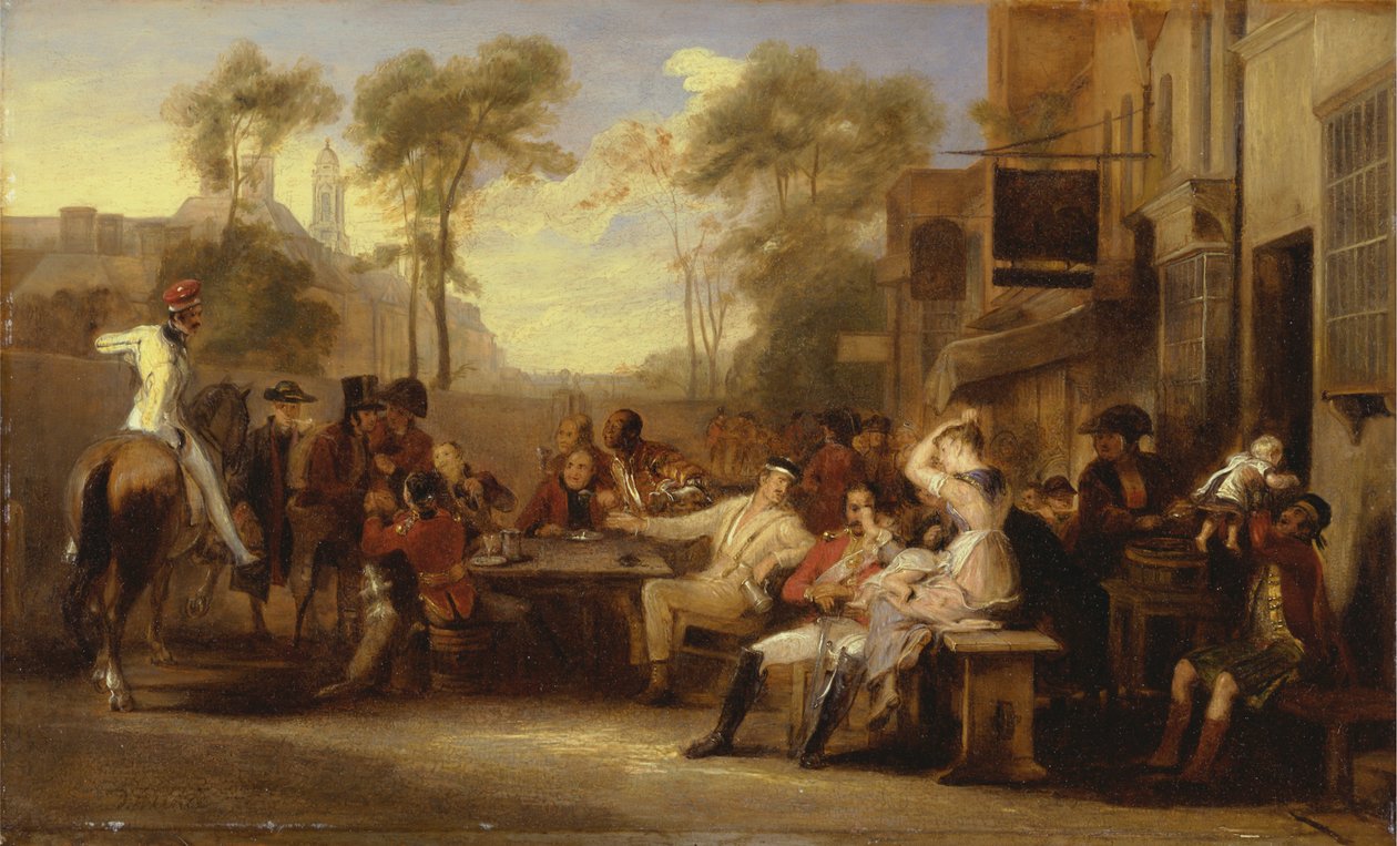 Důchodci z Chelsea dostávají věstník oznamující bitvu u Waterloo od Sir David Wilkie