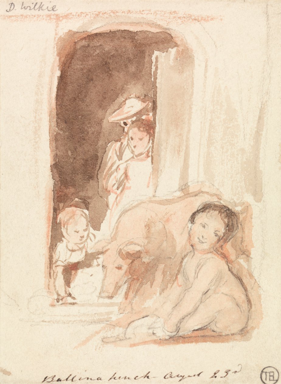 Děti s prasetem u dveří v Ballynahinch, Irsko od Sir David Wilkie