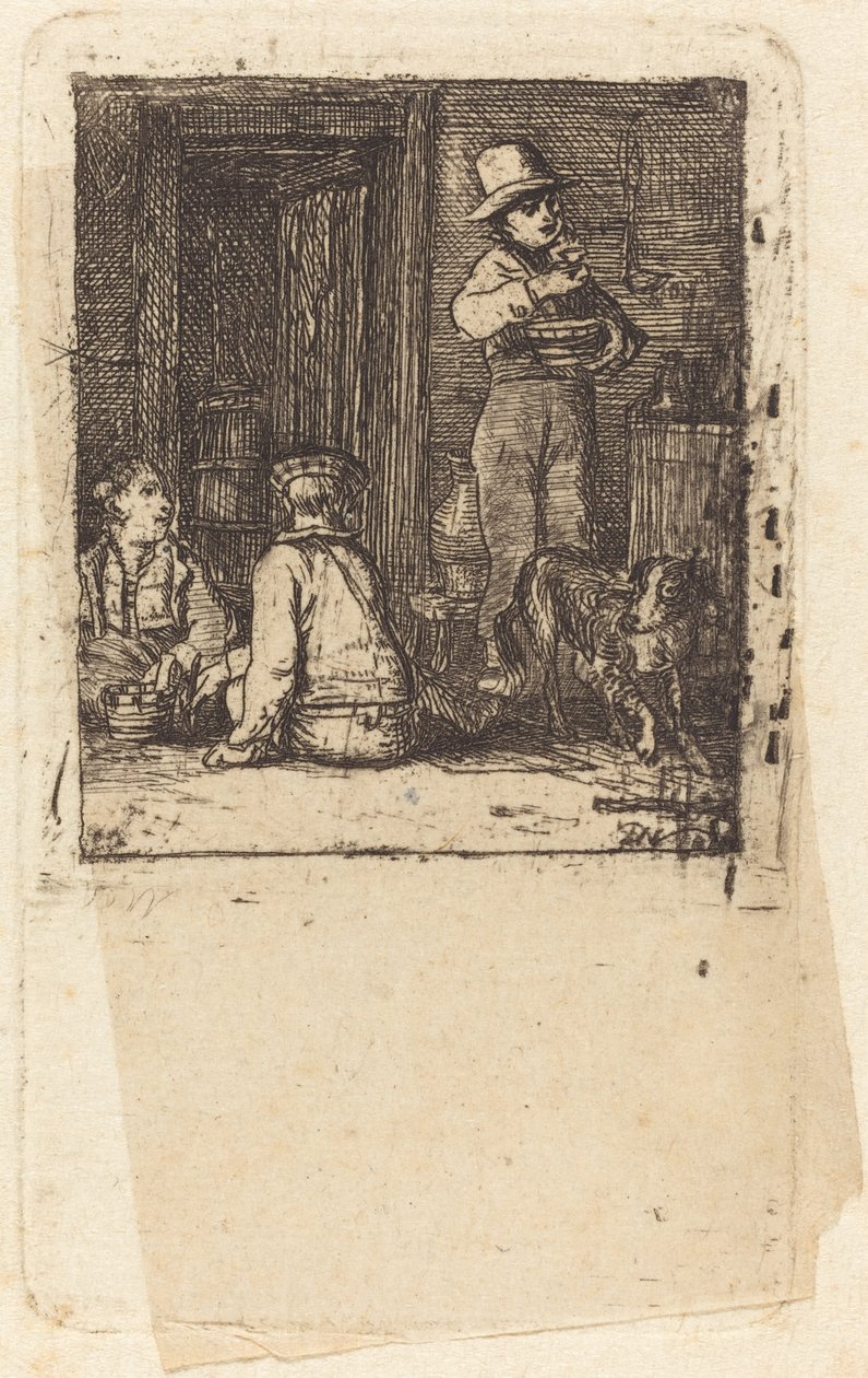 Interiér se třemi chlapci a psem od Sir David Wilkie