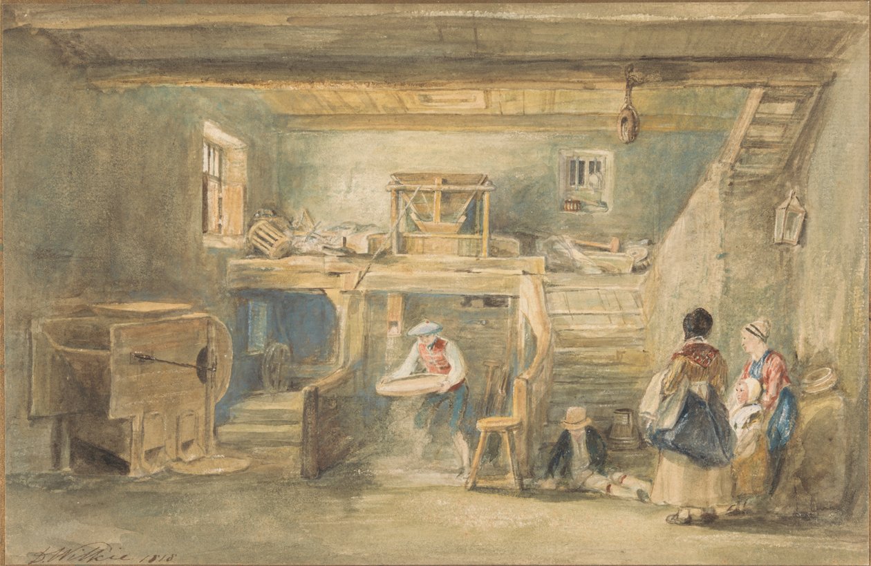 Interiér Pitlessie Mill s mužem, který proséval kukuřici od Sir David Wilkie