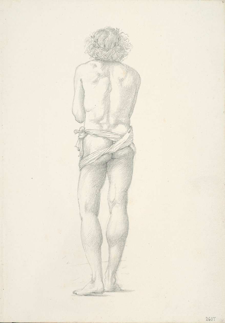 Zadní pohled na stojící mužský akt od Sir Edward Burne Jones