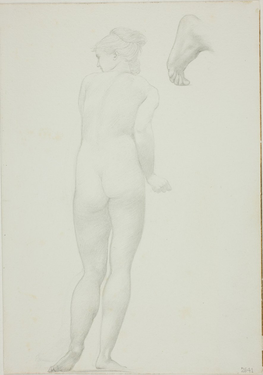 Backview stojící nahá žena a náčrt nohy od Sir Edward Burne Jones