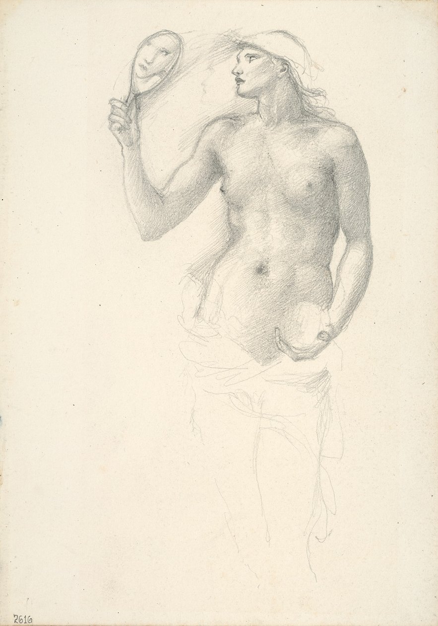 Polonahá ženská postava se zrcadlem v pravé ruce od Sir Edward Burne Jones