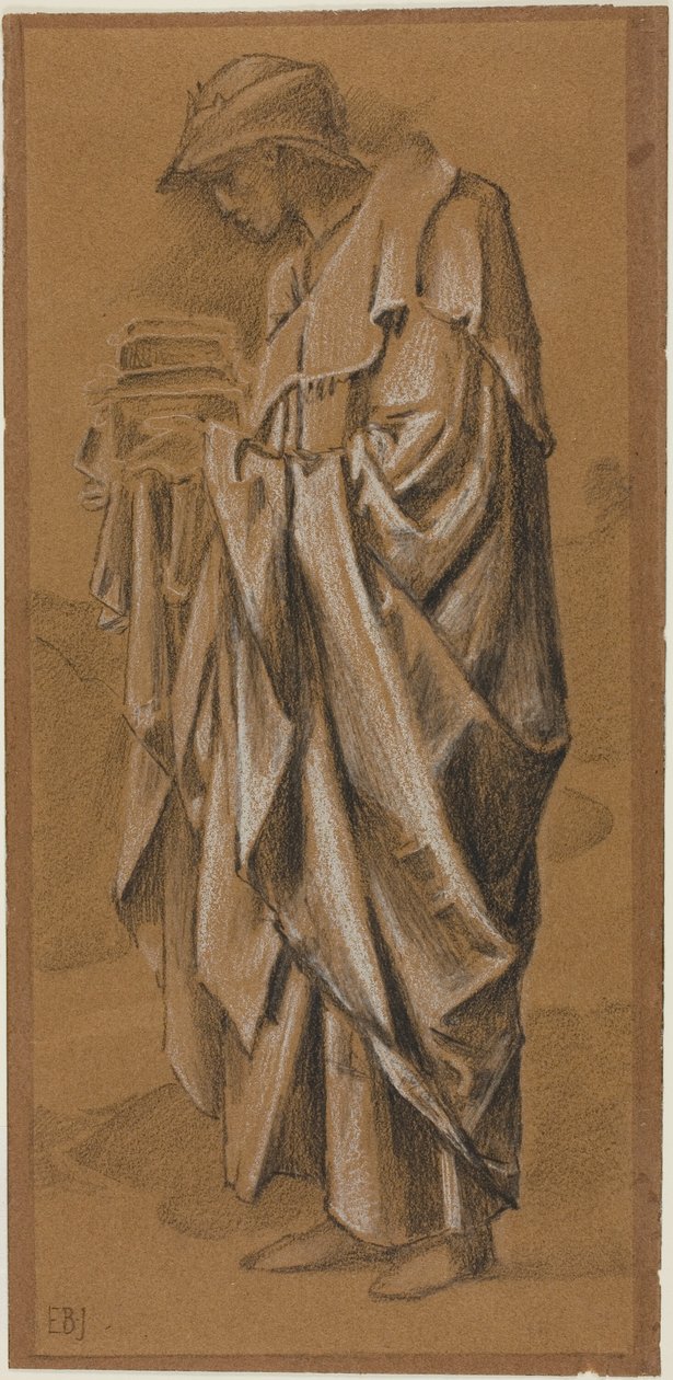 Stojící zahalená postava v profilu vlevo od Sir Edward Burne Jones