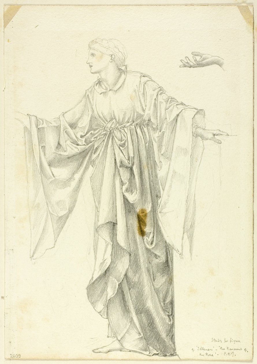 Studie k postavě "Nečinnost - Romantika růže od Sir Edward Burne Jones
