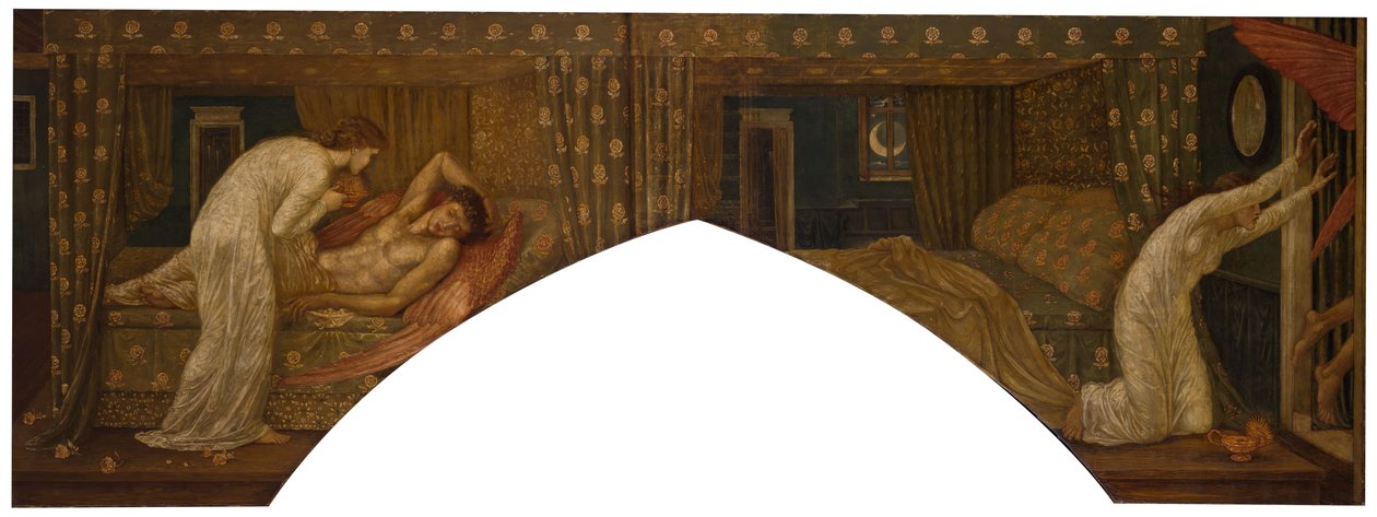 Cupid a Psyche - Palácové zelené nástěnné malby - Psyche držící lampu hledí na tvář..., 1881. od Sir Edward Coley Burne Jones