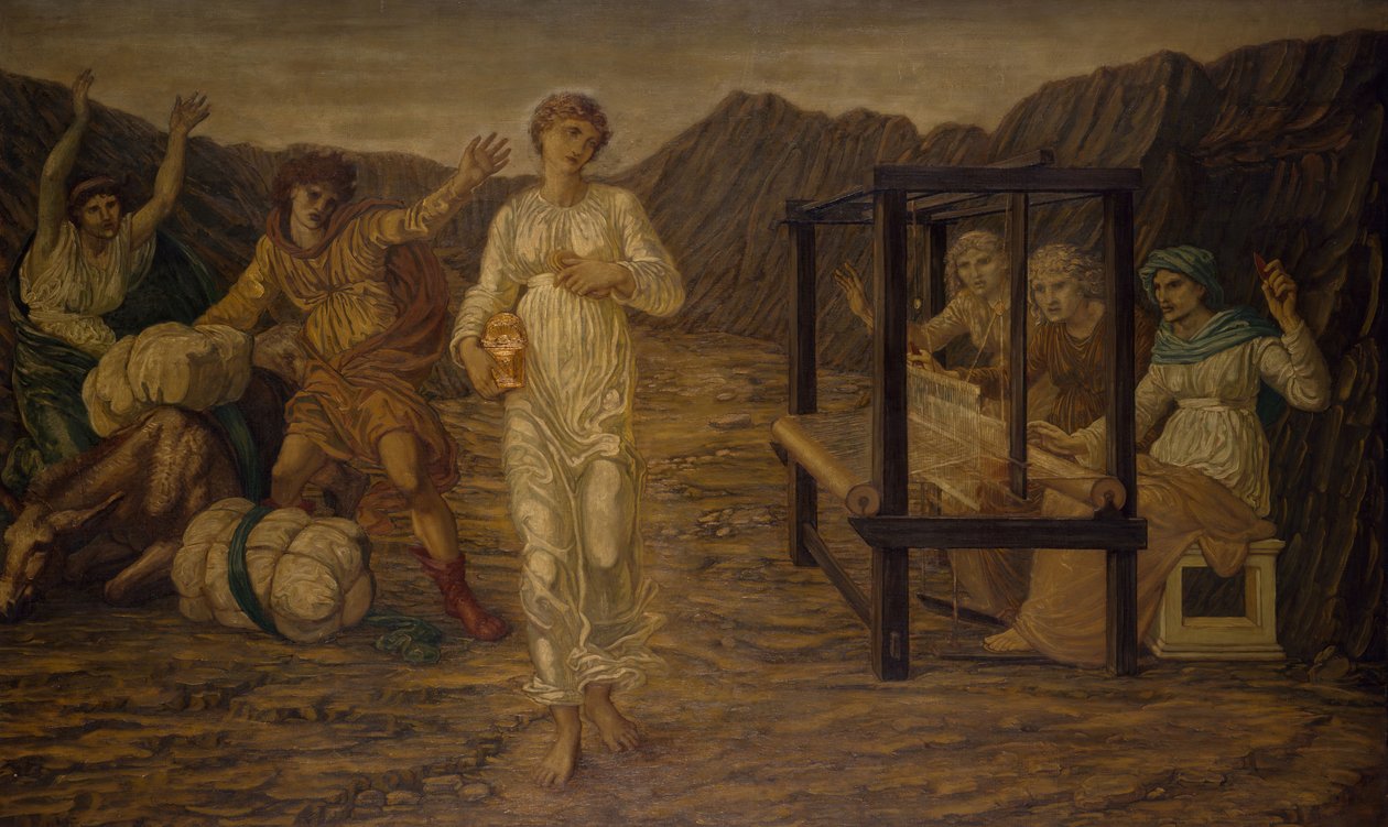 Cupid and Psyche - Palácové zelené nástěnné malby - Psyche nastavená Venus the Task, 1881. od Sir Edward Coley Burne Jones