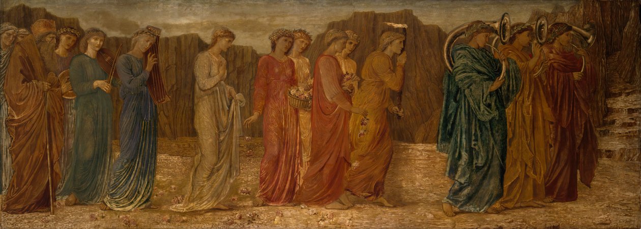 Cupid and Psyche - Palácové zelené nástěnné malby - Král a ostatní truchlící opouštějí Psyché...,1881. od Sir Edward Coley Burne Jones