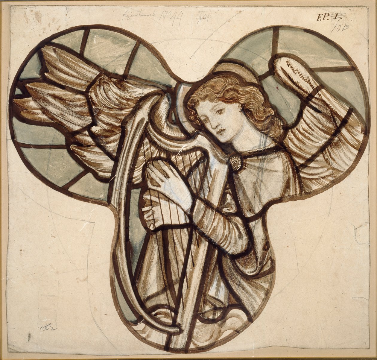 Design pro barevné sklo v Lyndhurst Church: An Angel Harpist, 1862 od Sir Edward Coley Burne Jones