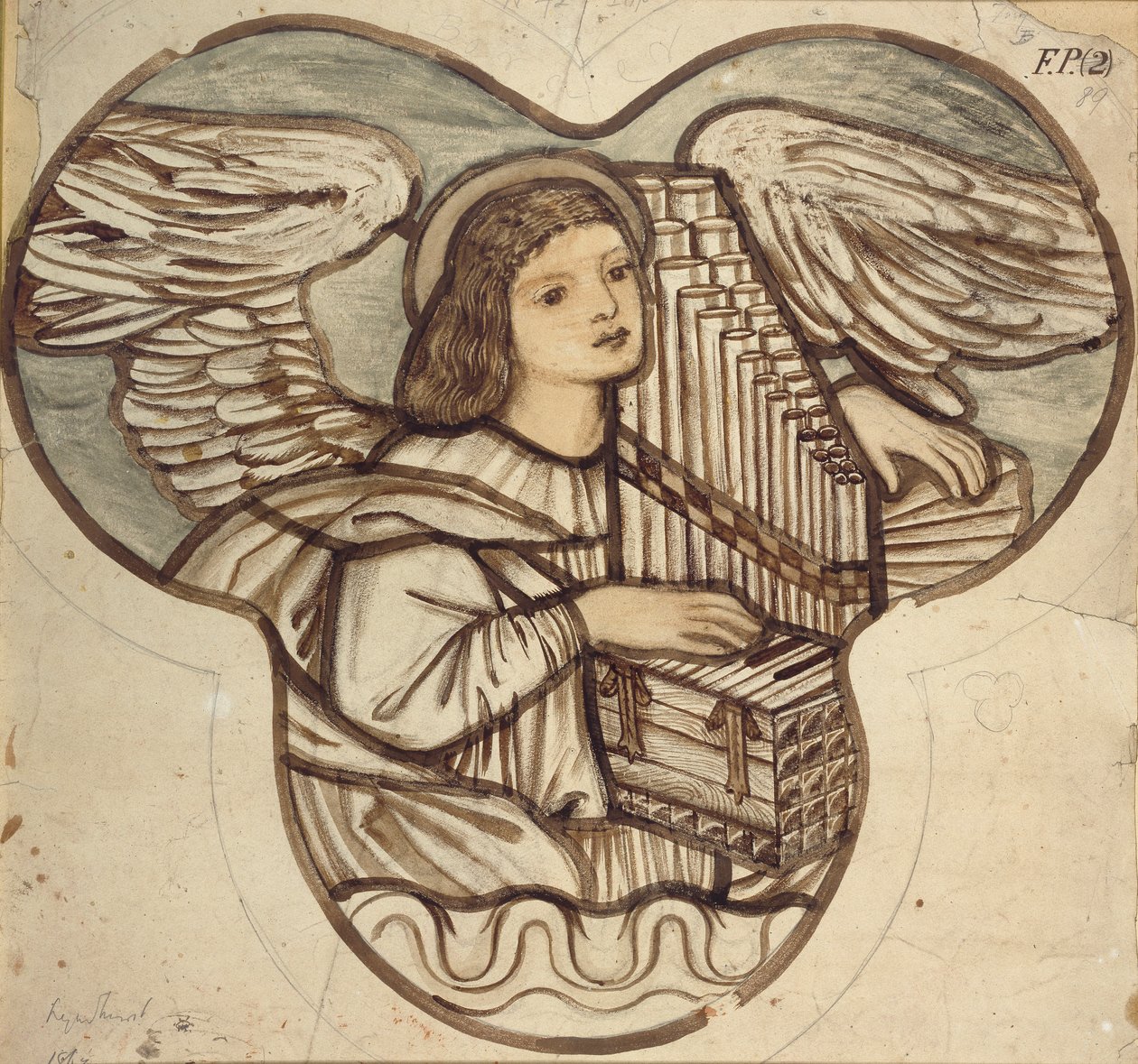 Design pro barevné sklo v Lyndhurst Church: An Angel Varhaník, 1886 od Sir Edward Coley Burne Jones