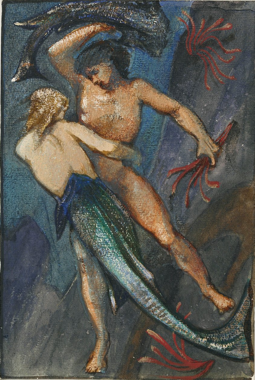 Mořská panna a muž z alba čtyřiceti osmi kreseb, c1853-1898 od Sir Edward Coley Burne Jones