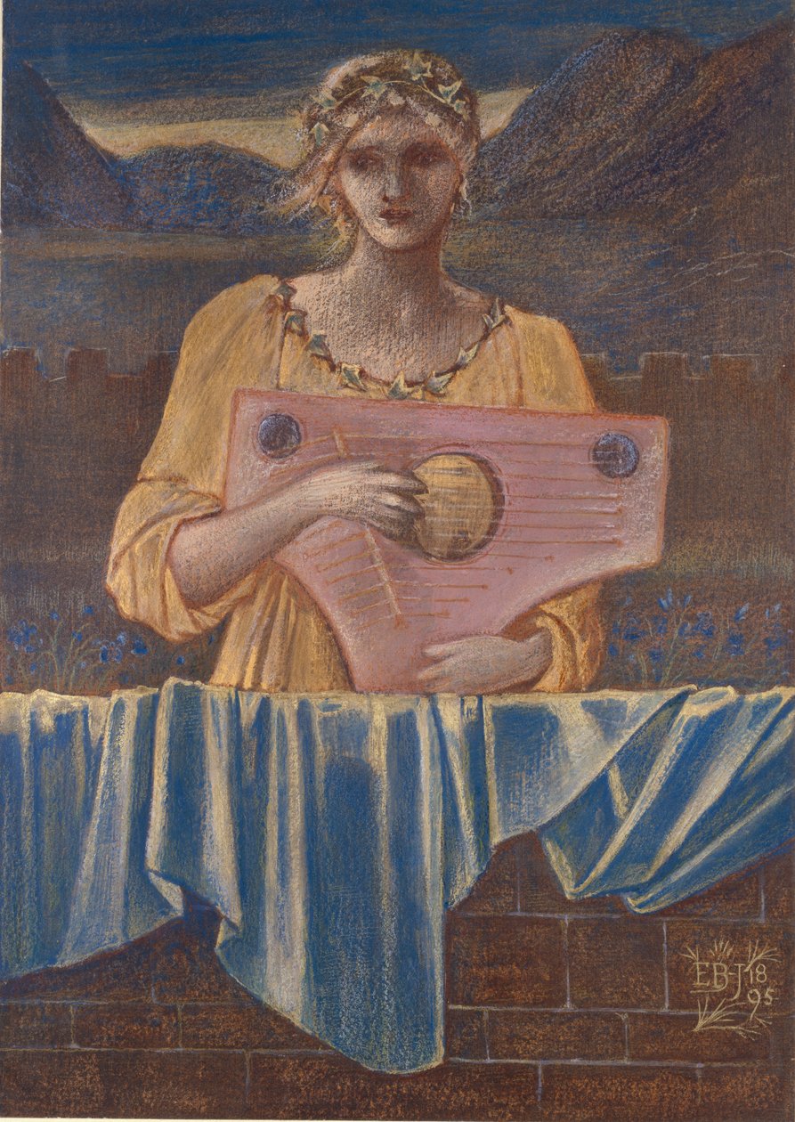 Studie ženy s hudebním nástrojem, 1895 od Sir Edward Coley Burne Jones
