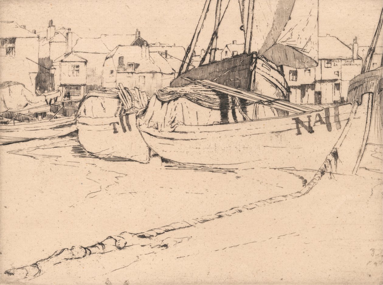 Lodě na Seine, St. Ives, Cornwall od Sir Frank Short