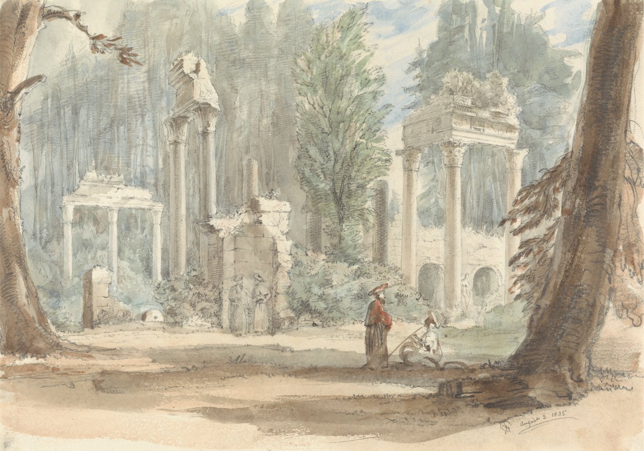 Ruiny z Leptis Magna, jak se objevily v Royal Park ve Virginia Water od Sir George Hayter