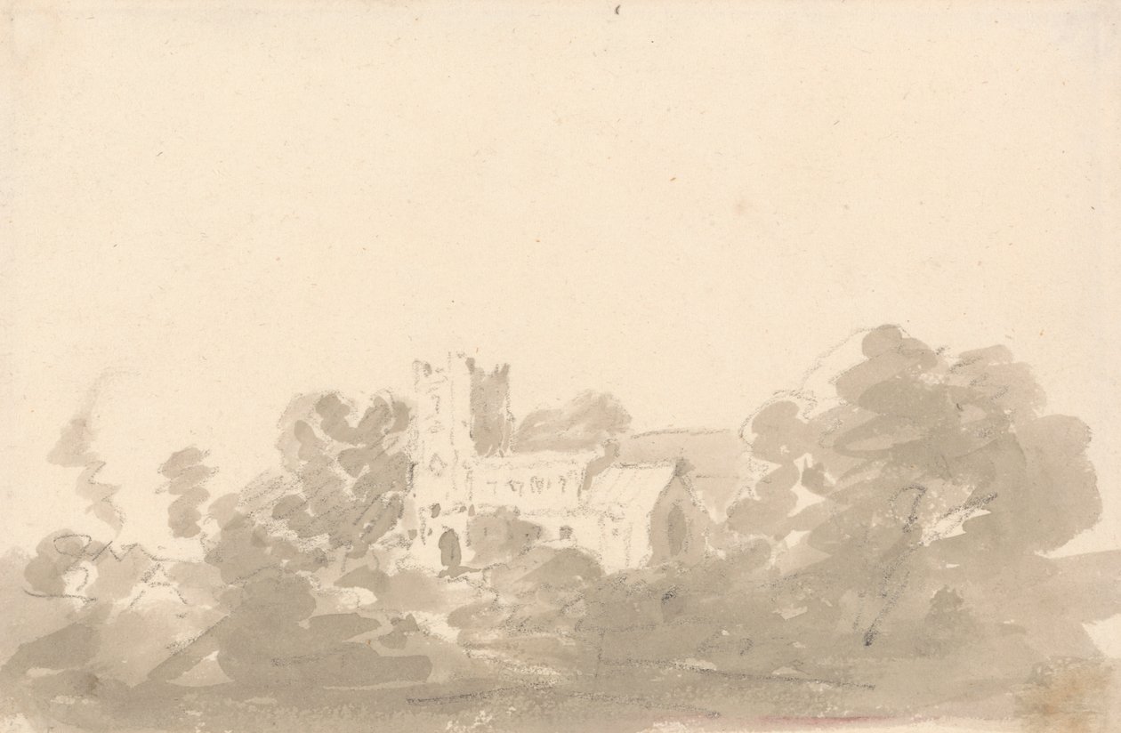 Kostel na stromech od Sir George Howland Beaumont seventh Baronet