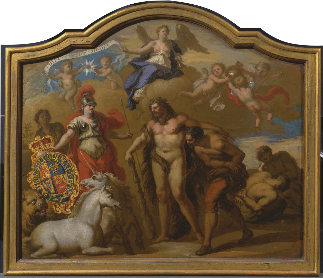 Alegorie síly Velké Británie po zemi, Design pro dekorativní panel pro ceremoniální trenér George I. od Sir James Thornhill