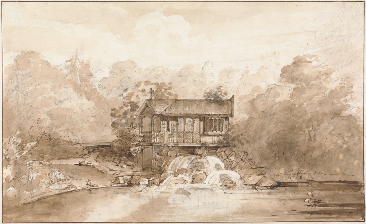 Design pro Hermitage, Virginia Water (pero a hnědý inkoust přes grafit s mytím na papíře) od Sir Jeffry Wyatville