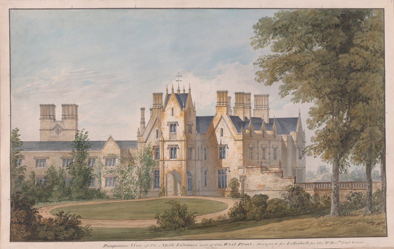 Lilleshall, Shropshire: Pohled na severní vchod a na západní frontu od Sir Jeffry Wyatville