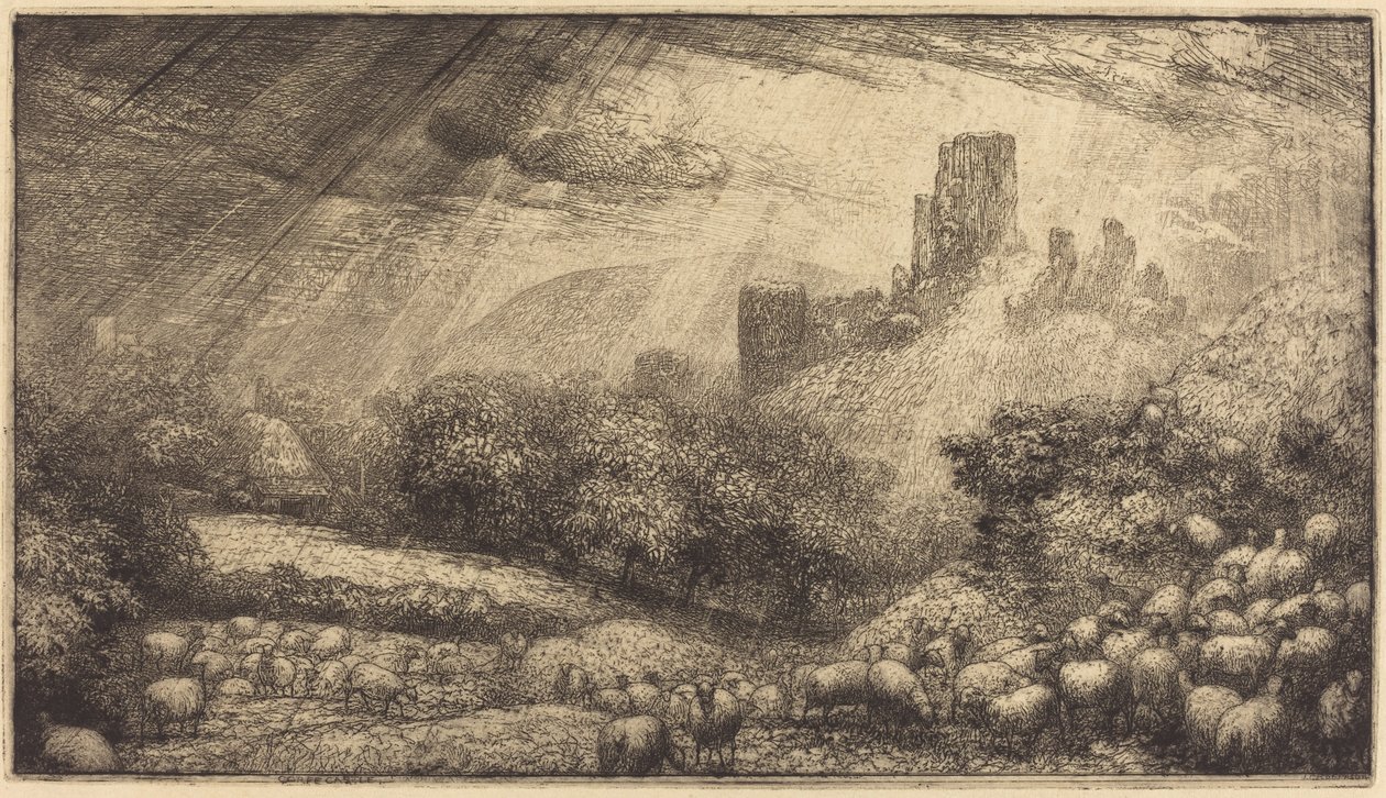 Hrad Corfe: Efekt slunce po dešti od Sir John Charles Robinson