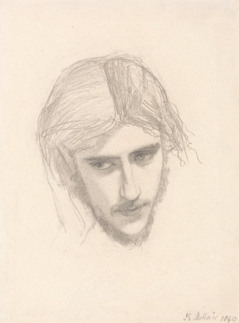 Studie pro hlavu Ferdinanda v "Ferdinand Lured by Ariel" od Sir John Everett Millais