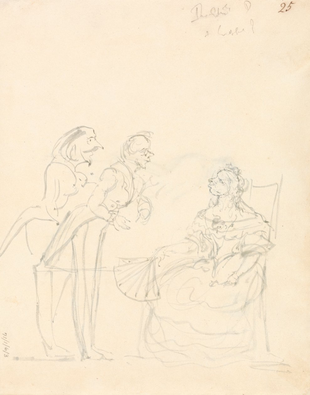 Dva pánové mluví se sedící dámou od Sir John Everett Millais