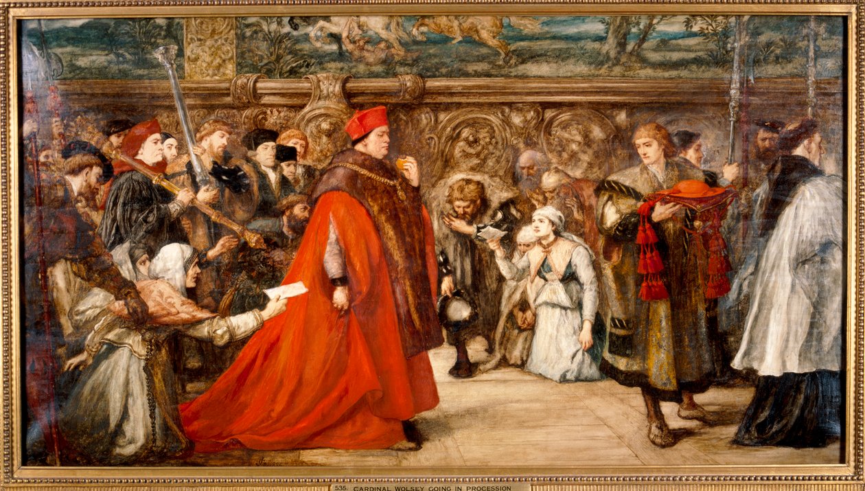 „Kardinál Wolsey, anglický kancléř, o svém postupu do Westminster Hall“, 1887 od Sir John Gilbert