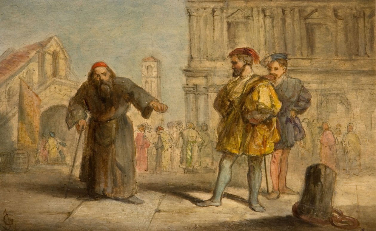 Scéna ze Shakespearova Kupce benátského, 1865. od Sir John Gilbert