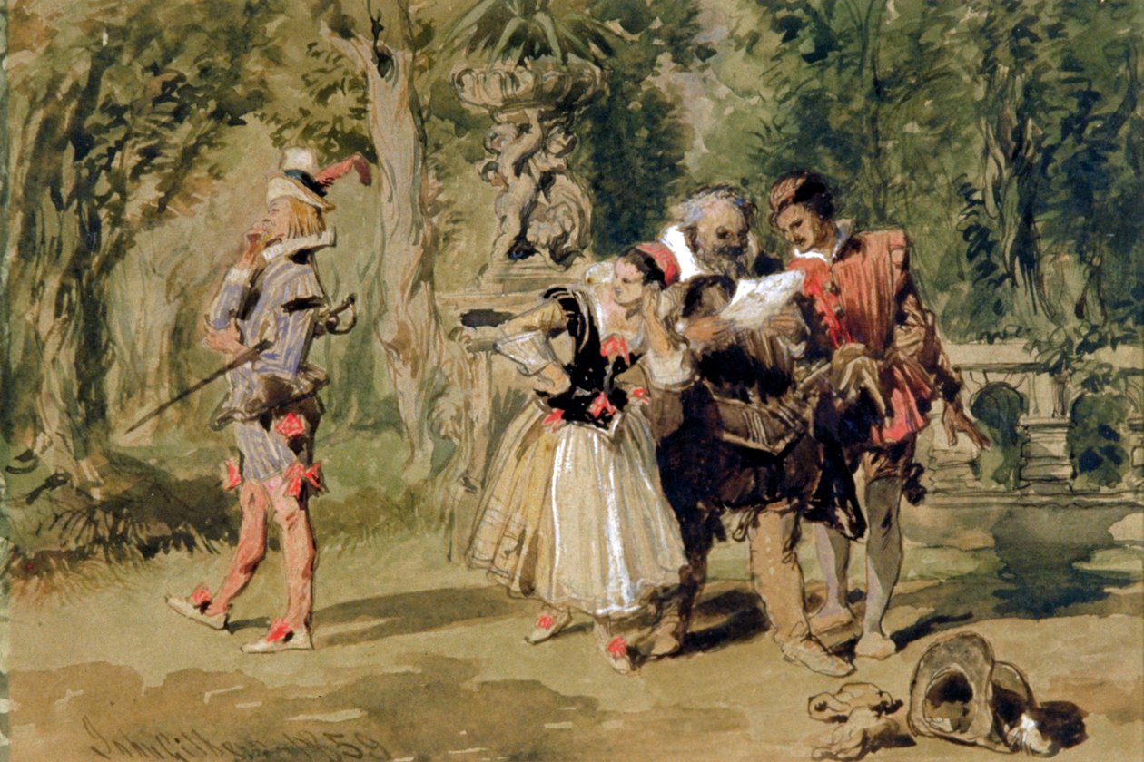 „Sir Andrew Aguecheek píše výzvu“, 1859. od Sir John Gilbert