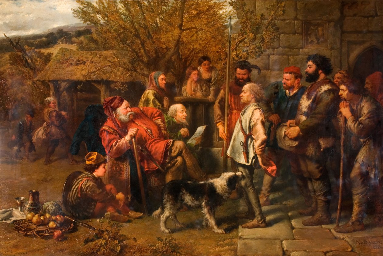 Sir John Falstaff přezkoumává svůj otrhaný pluk, 1858. od Sir John Gilbert