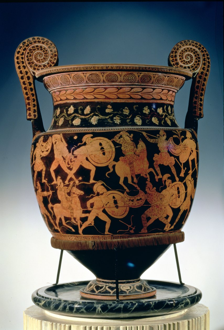 Červenofigurový volutový krater zobrazující bitvu Řeků a Amazonek, Apulian (keramika) (viz také 85030) od Sisyphus Painter